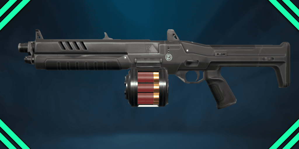 Close-up of shotguns from Valorant, emphasizing their powerful design and effectiveness in close-range encounters.