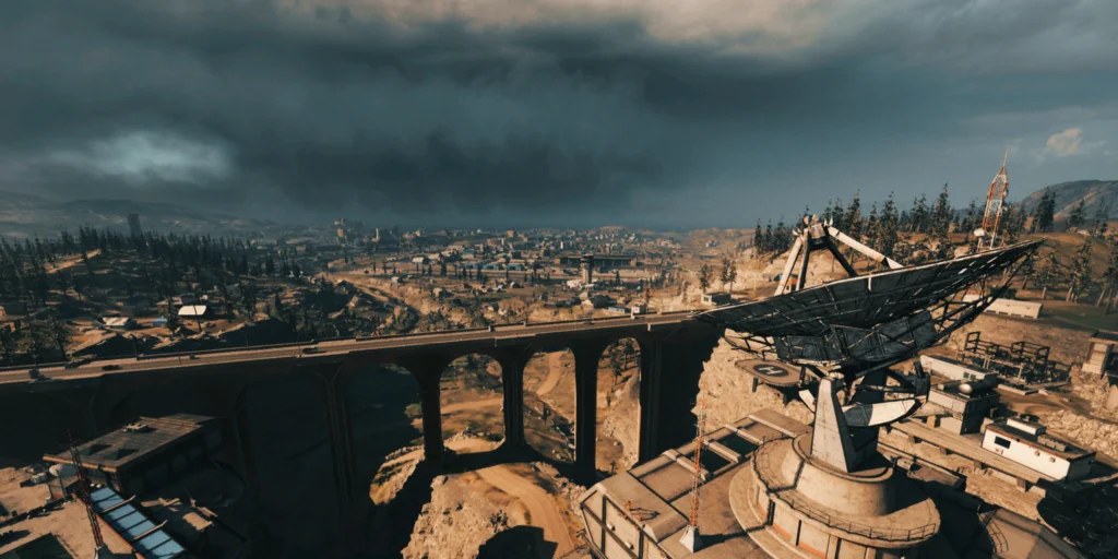 Call of Duty Peak map featuring a high-altitude, snow-covered battlefield with strategic elevation changes.