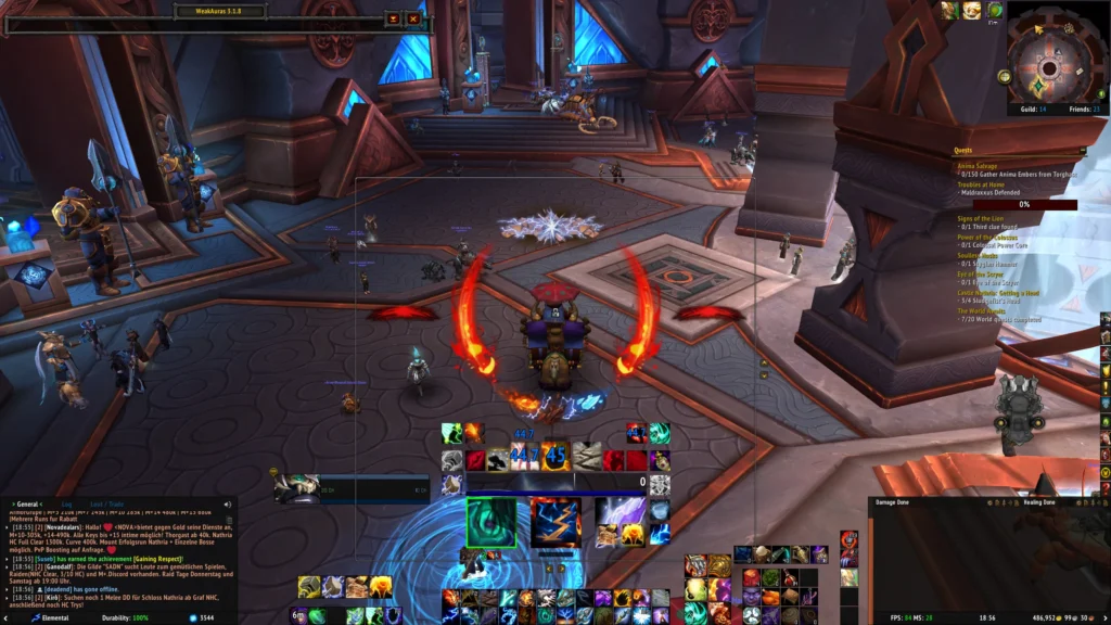 Screenshot from World of Warcraft, showcasing the WeakAuras interface, displaying custom visual alerts and cooldown trackers, emphasizing its role in enhancing player awareness and providing essential in-game information.