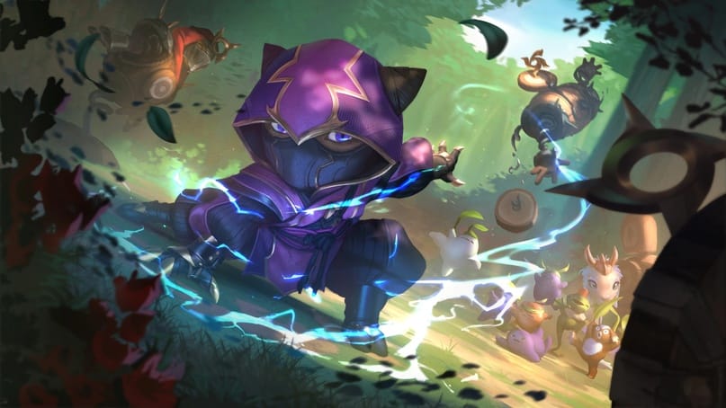 Artwork of Kennen, The Electric Ninja from Wild Rift, showcasing his nimble design with crackling electrical energy, highlighting his role as a fast and unpredictable fighter.