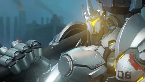 Artwork of Reinhardt, the Tank hero from Overwatch 2, showcasing his massive armor, hammer raised in a ready stance, exuding power and protection as he stands ready to defend and charge into battle.