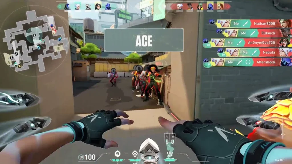 An in game screenshot of a player achieving an Ace in VALORANT, displaying all five enemy eliminations in a round.