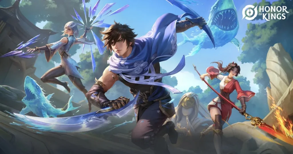 Heroes running in Honor of Kings, showcasing dynamic movement and action during gameplay.