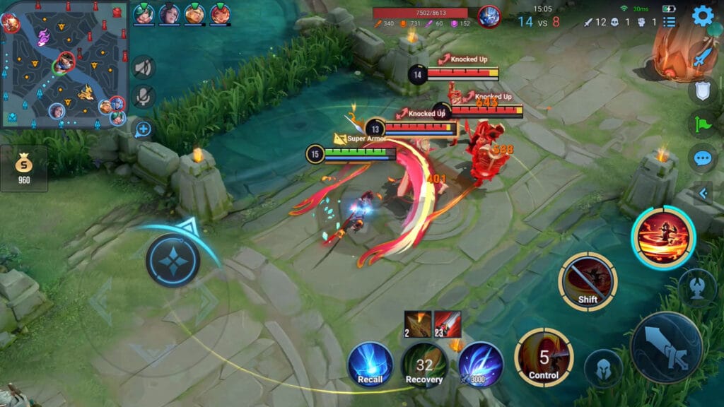 Screenshot from Honor of Kings showing active gameplay with heroes in combat, highlighting in-game action and strategy.
